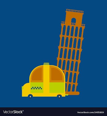 Taxi and leaning tower of pisa icon vector image
