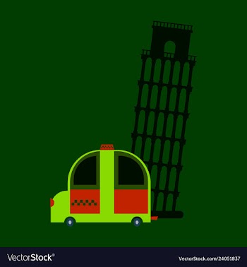 Taxi and leaning tower of pisa icon vector image