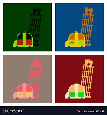 Taxi and leaning tower of pisa icon vector image