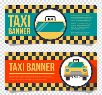 Taxi Banner Business card, Two old taxis banner design transparent background PNG clipart