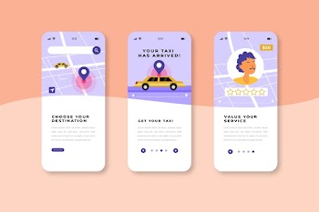 Taxi service onboarding app screens Free Vector