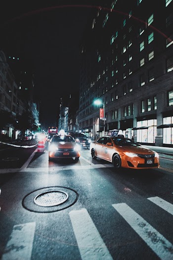 Taxis Near Pedestrian Lane