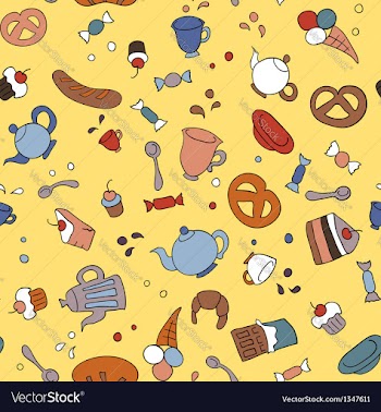  					Tea and sweets seamless background vector image														