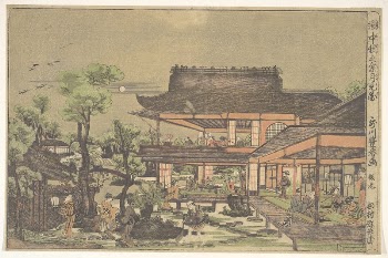 Tea–house; Scene entitled: "Viewing the Moon | Free Photo - rawpixel