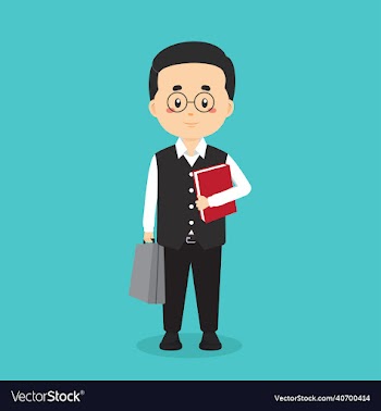 teacher character standing with file and briefcase
