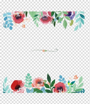 Teal and green floral digital frame , Flower Watercolor painting Pattern, Watercolor floral border background transparent background PNG clipart