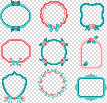 Teal and red frame templates, Euclidean frame , 9 decorative frame transparent background PNG clipart