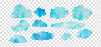 Teal clouds illustration, Watercolor painting Cloud Euclidean , Watercolor clouds transparent background PNG clipart
