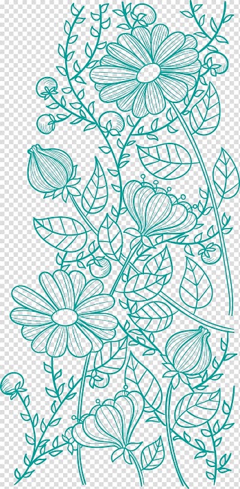 Teal flower sketch illustration, Flower Pattern, Flower pattern transparent background PNG clipart