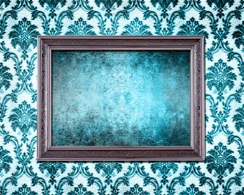 Teal grunge wallpaper with antique silver frame