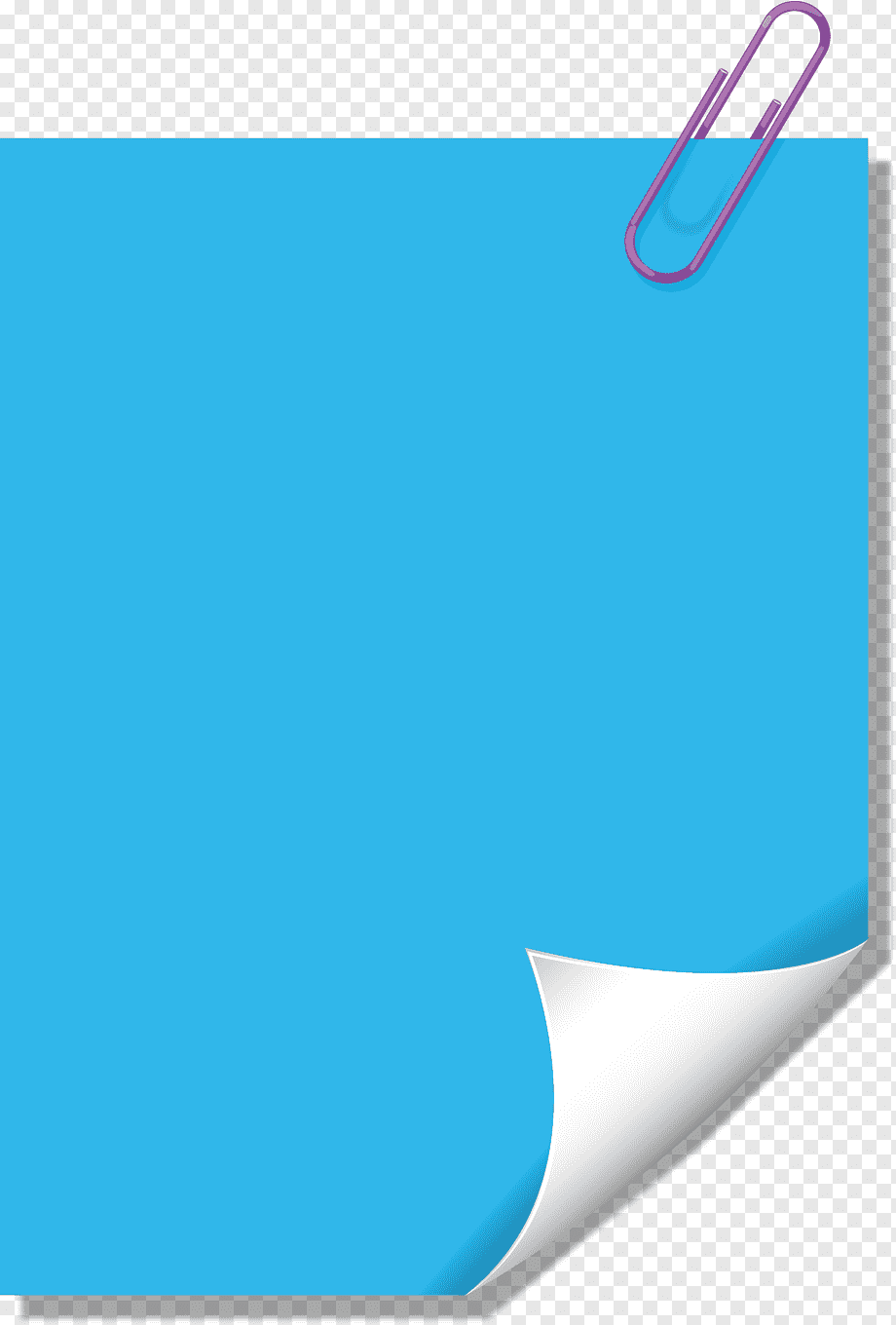 teal paper with purple paper clip illustration, Post-it note Paper clip Sticker, Sticky note, blue, angle, label png