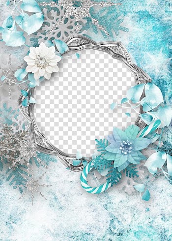 Teal petaled flowers, Christmas Paper frame , Flower decoration Christmas flower border transparent background PNG clipart