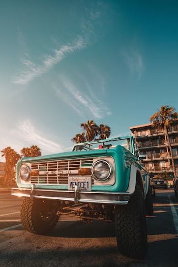 teal pickup truck