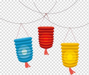Teal, red, and yellow paper lantern, Lantern Mid-Autumn Festival , Handmade Mid Autumn Lantern transparent background PNG clipart