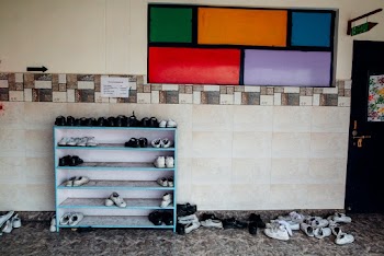 Teal Wooden Layered Shoe Rack