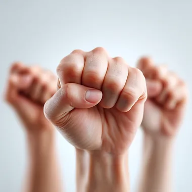 Team Unity and Strength: Five Fists Raised Together Team Unity and Strength: Five Fists Raised Together