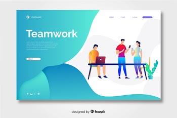 Teamwork landing page with liquid shapes Free Vector