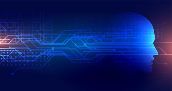 Technology artifical intelligence background with face Free Vector