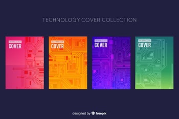 Technology style brochure pack Free Vector