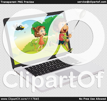 Technology Vector Clipart Boy Girl And Butterfly Net Emerging From ...