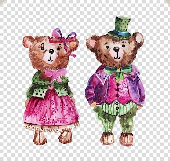 Teddy bear Watercolor painting Party, Lovely Couple Bears Watercolor transparent background PNG clipart