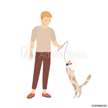 Teenage boy playing with his cat