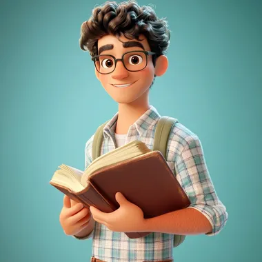 Teenage Male Student in Cheerful Atmosphere Holding Books in Disney Style Teenage Male Student in Cheerful Atmosphere Holding Books in Disney Style