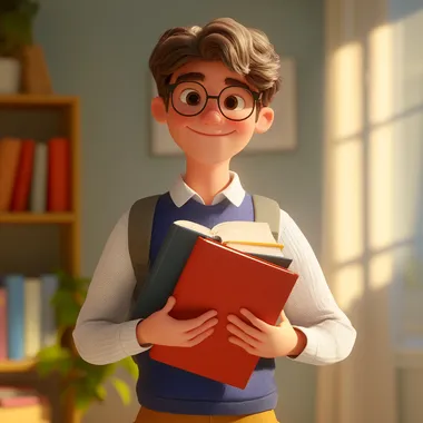 Teenage Male Student in Cozy Room Holding Books with Cheerful Smile Teenage Male Student in Cozy Room Holding Books with Cheerful Smile
