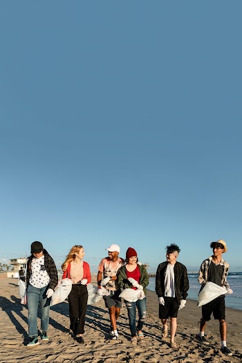 Teenagers cleaning beach, picking up trash… | Free stock photo | High Resolution image