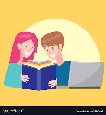 teenagers study with the help of books and laptops