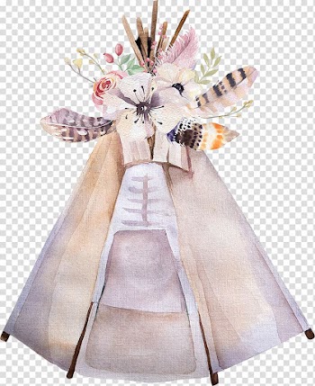 Teepee tent illustration, Deer Antler Flower Horn Feather, Beautiful hand-painted flowers feather light tent transparent background PNG clipart