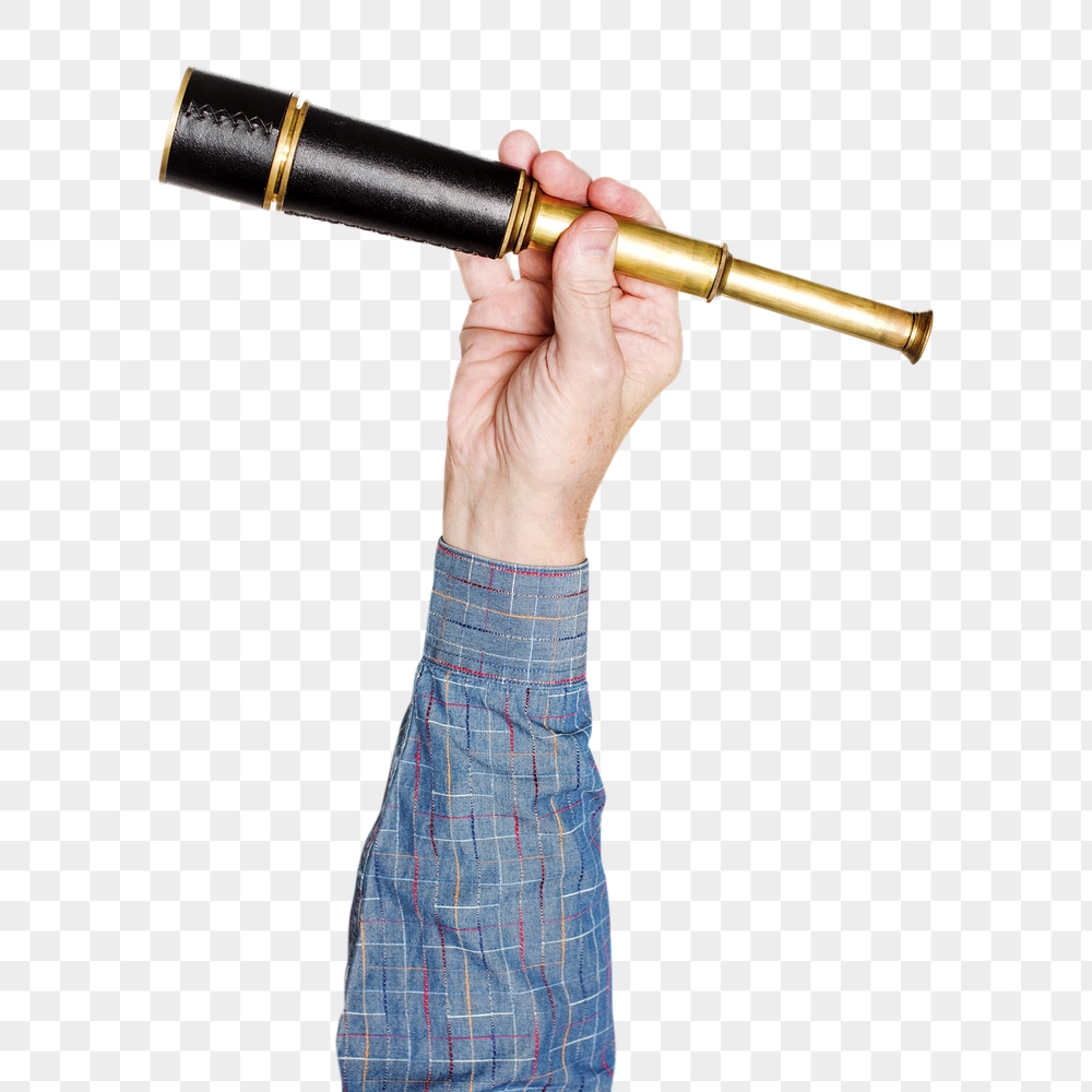 Telescope png in hand sticker | Free PNG - rawpixel