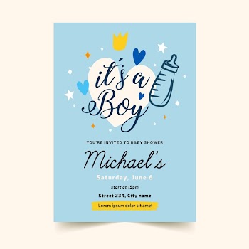 Template for baby shower invitation for boy Free Vector
