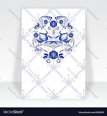 Template greeting card with blue pattern in gzhel vector image