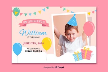 Template kids birthday invitation with photo Free Vector