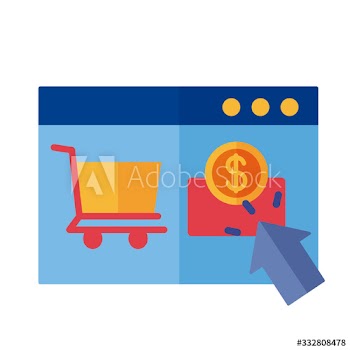 template web with coin and cart shopping payment online flat style