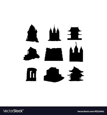 temple building silhouette set icon