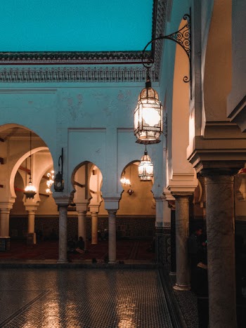 Temple With Lighted Hanging Lamps