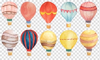 Ten assorted-color hot air balloons illustration, Watercolor painting Hot air balloon, Hand-painted watercolor hot air balloon transparent background PNG clipart