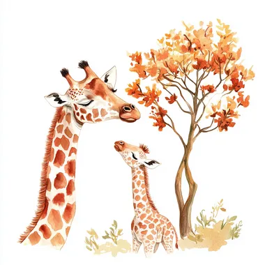 Tender Giraffe Moments: Mother and Baby Embrace Tender Giraffe Moments: Mother and Baby Embrace