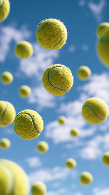 Tennis Balls in a Blue Sky