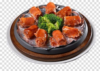 Teriyaki Teppanyaki Barbecue European cuisine Japanese Cuisine, Teppanyaki juice Bacon roll transparent background PNG clipart