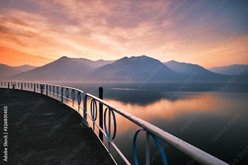 Terrace view on Lake Iseo at sunset