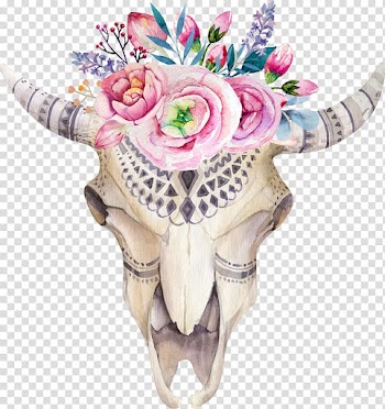 Texas Longhorn Flower Watercolor painting Floral design Skull, flower transparent background PNG clipart