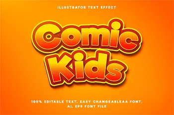 Text effect in gradient orange comic kids words Free Vector