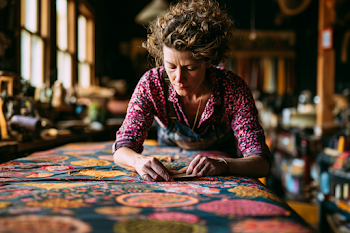 Textile Artisan at Work in a Sunlit Workshop