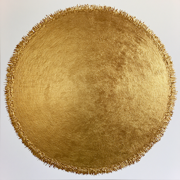 Textured Golden Disk on White Canvas