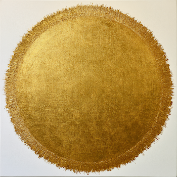 Textured Golden Disk on White Canvas