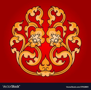 Thai art flora pattern on a red vector image