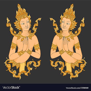 Thai style two angels art pattern vector image